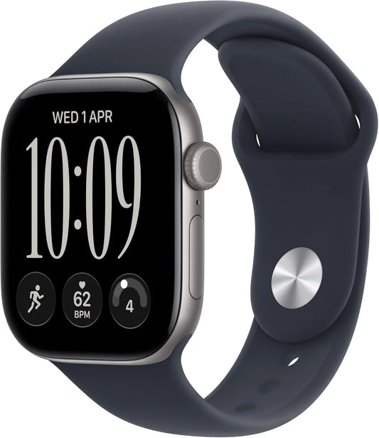 Apple Watch Series 12 GPS + Cellular 42mm Space Grey Aluminium Case Navy Blue Sport Band - S/M. Smartwatch, Health + Fitness + Sleep Tracking, Heart Rate, Safety