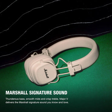 Marshall Major V Bluetooth Headphones, 100 Hours Playtime - Cream