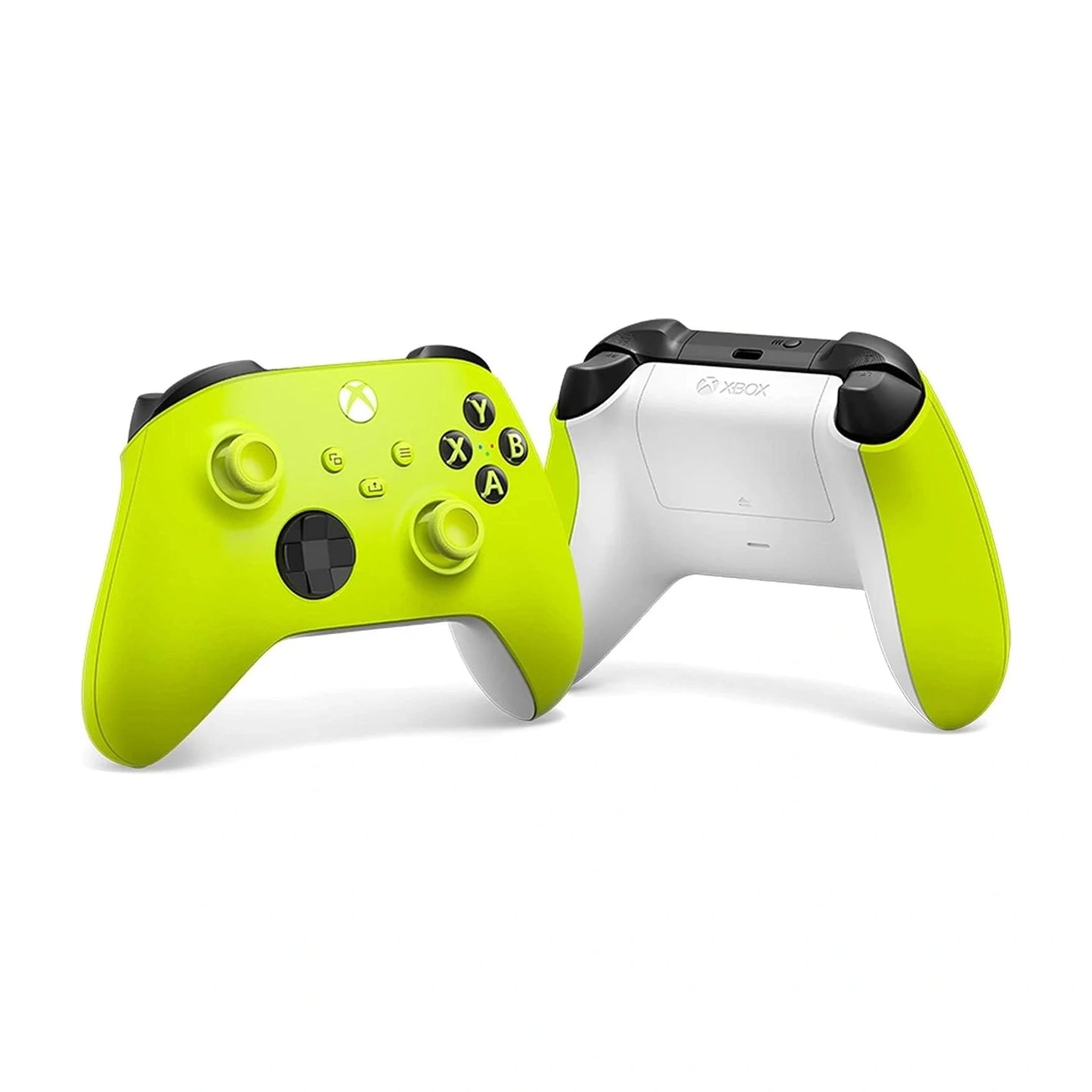 Gaming controller with lime green and white design on a white background