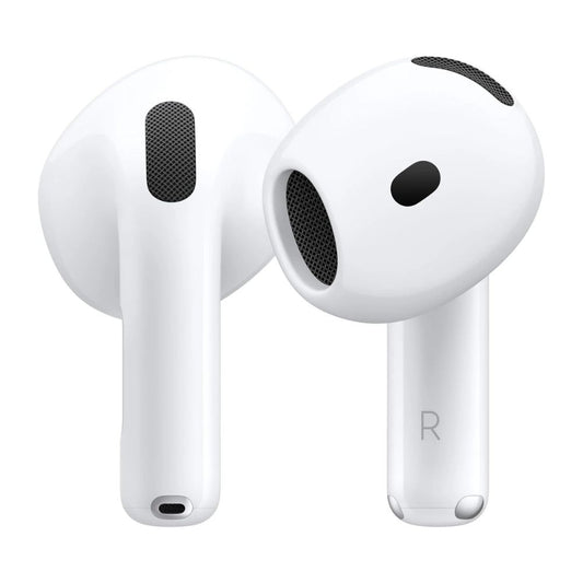 White wireless earbuds on a white background