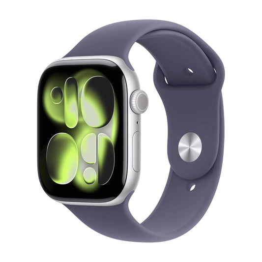 Smartwatch with a purple band on a white background