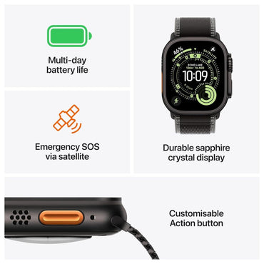 Apple Watch Ultra 3 GPS + Cellular 49mm – Rugged Black Titanium, Black Alpine Loop, Large