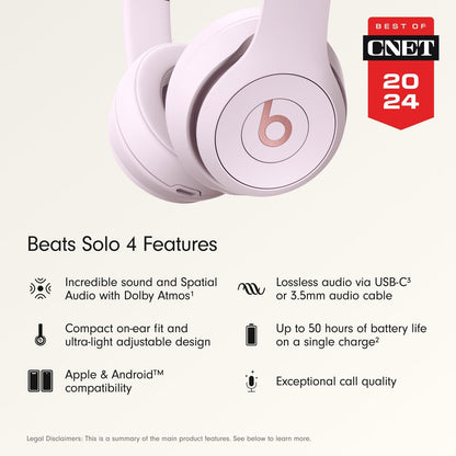 Beats Solo 4 – Wireless Bluetooth On-Ear Headphones, Apple & Android Compatible, Up to 50 Hours Battery Life – Cloud Pink
