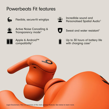Beats Powerbeats Fit – Wireless Noise-Cancelling Workout Earbuds with Secure Fit Wingtips – Spark Orange