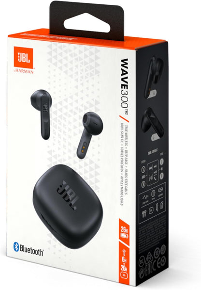 JBL Wave 300 TWS True Wireless In-Ear Bluetooth Headphones and Charging Case, Wireless Earbuds with Integrated Microphone, 26 Hours of Playback, Black