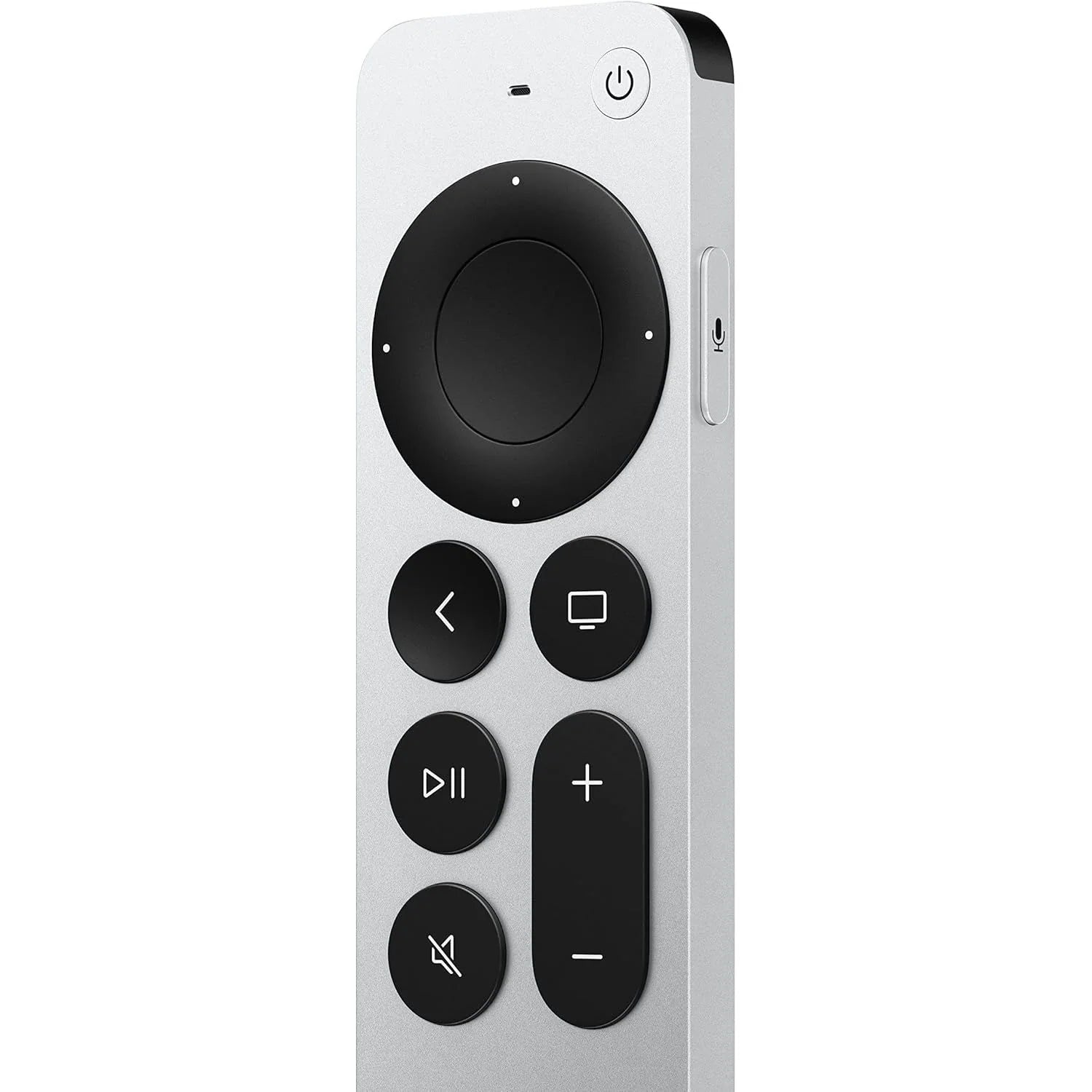 White remote control with black buttons on a white background