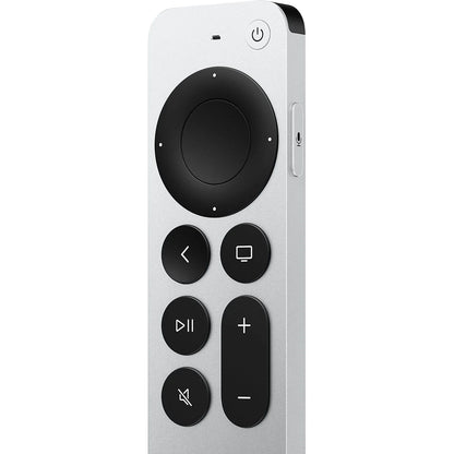 White remote control with black buttons on a white background