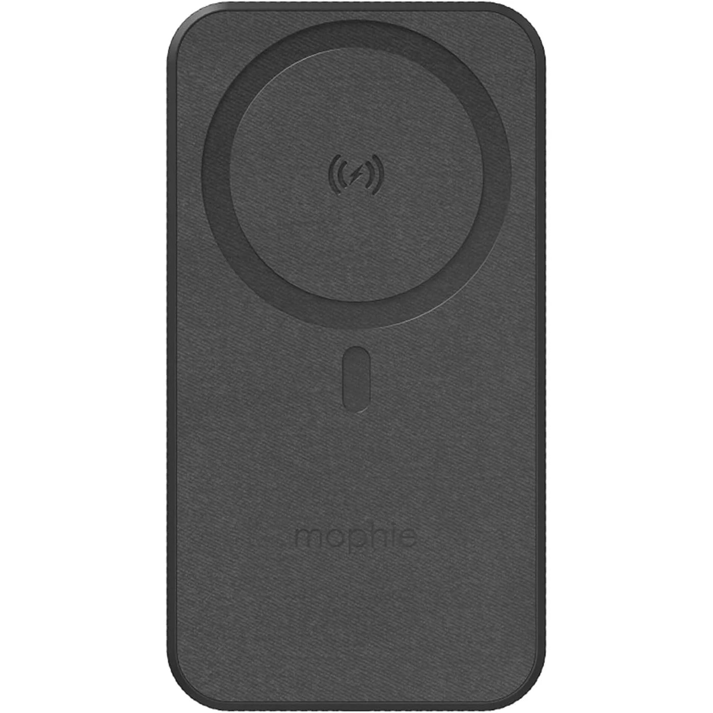 Black wireless charging case with Mophie logo on a white background