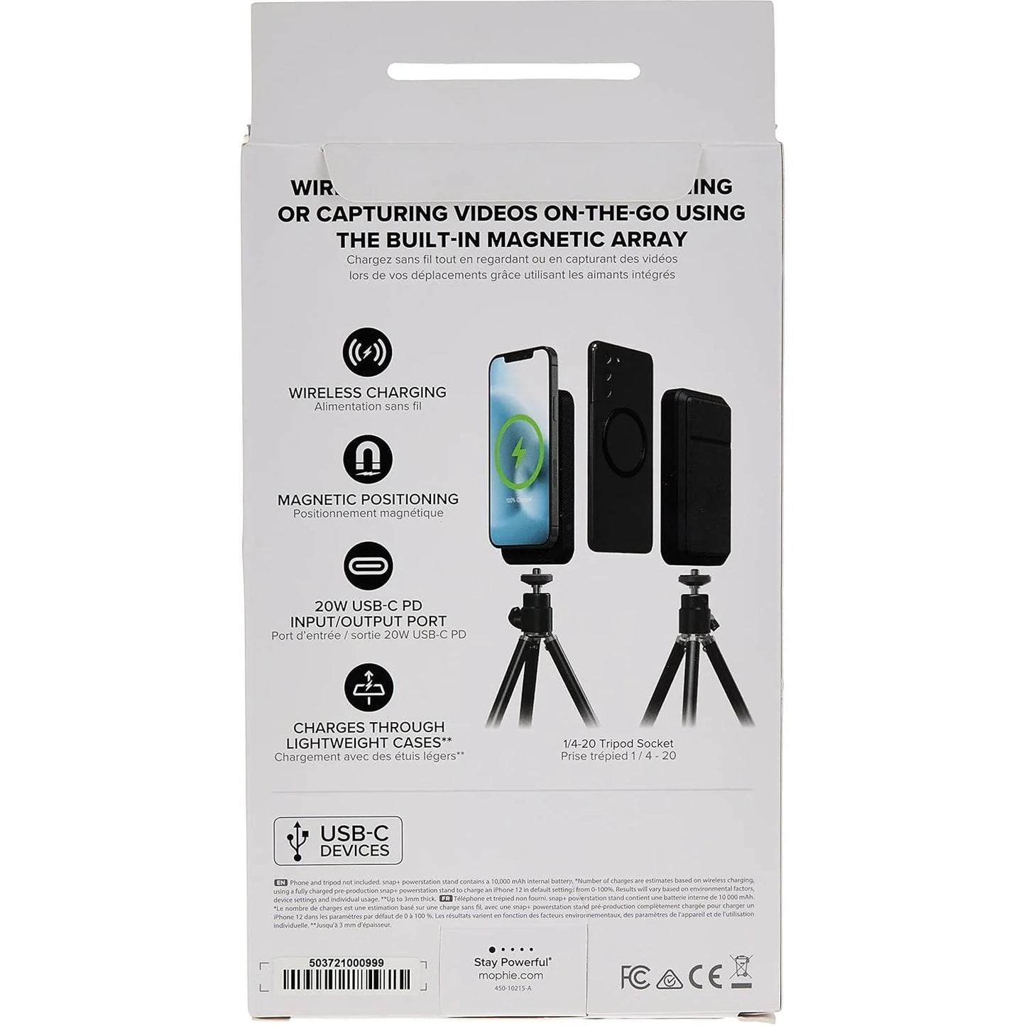 ZAGG mophie Snap+ Powerstation Stand 10000mAh Magnetic Wireless Power Bank with Built-In Stand – Black