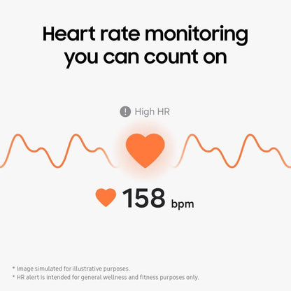Heart rate monitoring display with a heart icon and '158 bpm' text on a white background.