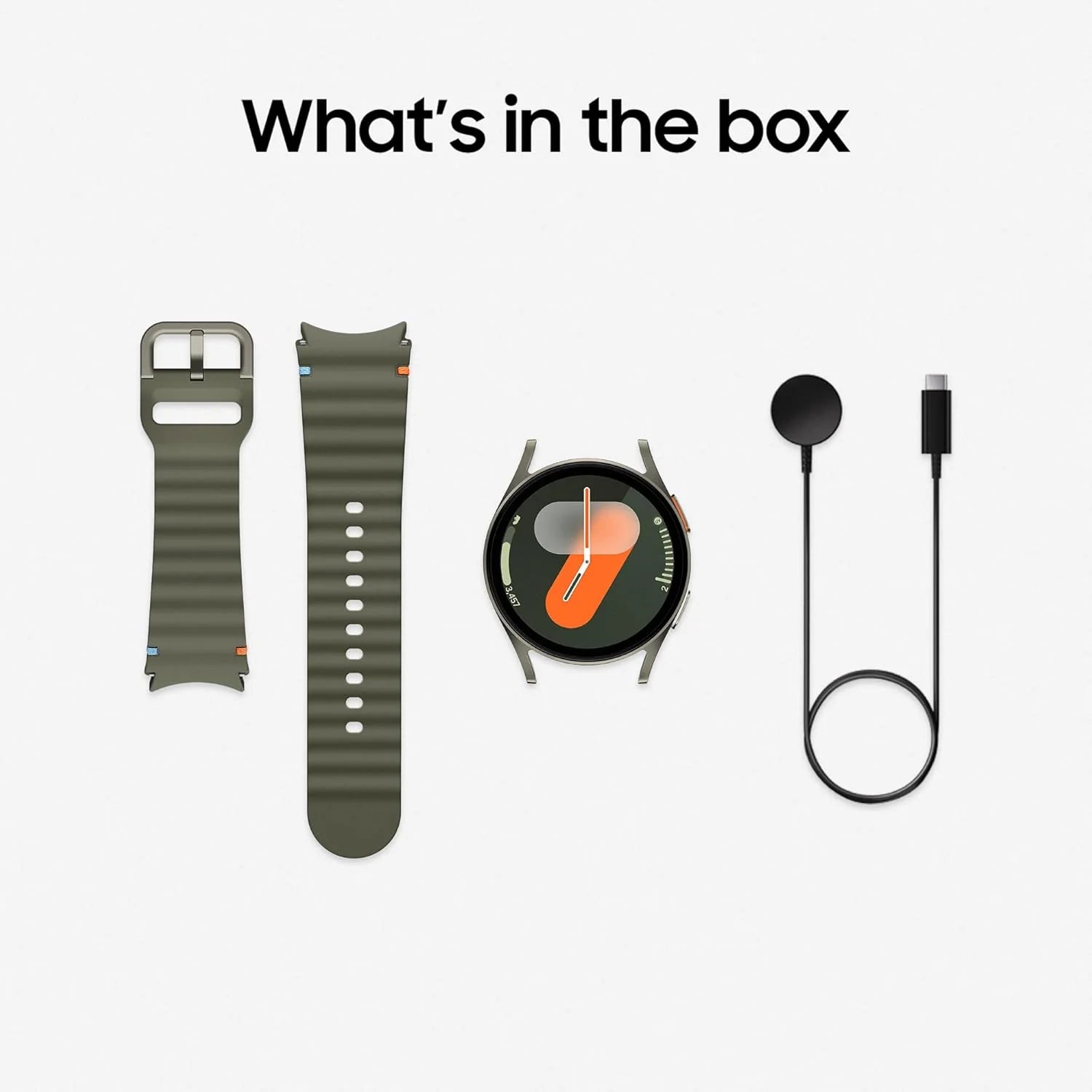 Smartwatch with strap and cable on a white background