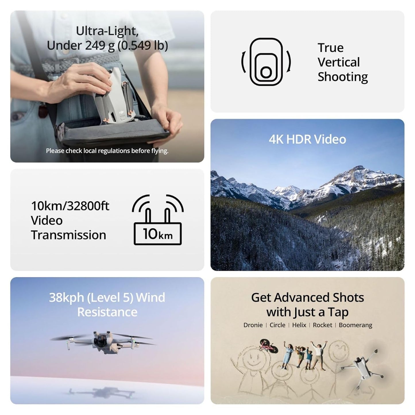 DJI Mini 3 (DJI RC) – Lightweight 3x Mechanical Gimbal Mini Camera Drone with 4K HDR Video, 38-min Flight Time, up to 32800ft (10km) Video Transmission, Vertical Shooting, GPS Auto Return Integrated