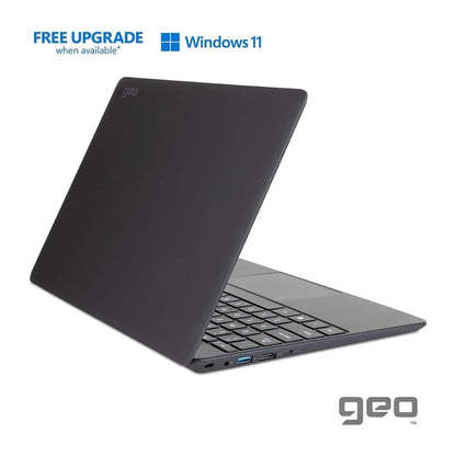 Black laptop with Windows 11 branding on a white background