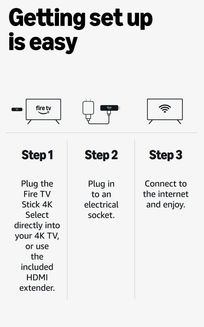 Amazon Fire TV Stick 4K Select, start streaming in 4K, hundreds of thousands of films and TV episodes, free & live TV, find TV programmes faster with Alexa+