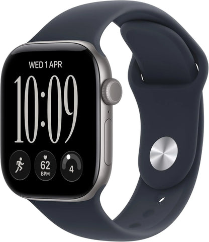 Apple Watch Series 12 GPS + Cellular 42mm Space Grey Aluminium Case Navy Blue Sport Band - S/M. Smartwatch, Health + Fitness + Sleep Tracking, Heart Rate, Safety
