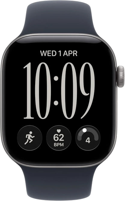 Apple Watch Series 12 GPS + Cellular 42mm Space Grey Aluminium Case Navy Blue Sport Band - S/M. Smartwatch, Health + Fitness + Sleep Tracking, Heart Rate, Safety