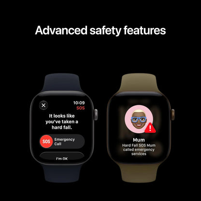 Apple Watch Series 12 GPS + Cellular 42mm Space Grey Aluminium Case Navy Blue Sport Band - S/M. Smartwatch, Health + Fitness + Sleep Tracking, Heart Rate, Safety
