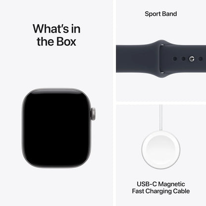 Apple Watch Series 12 GPS + Cellular 42mm Space Grey Aluminium Case Navy Blue Sport Band - S/M. Smartwatch, Health + Fitness + Sleep Tracking, Heart Rate, Safety