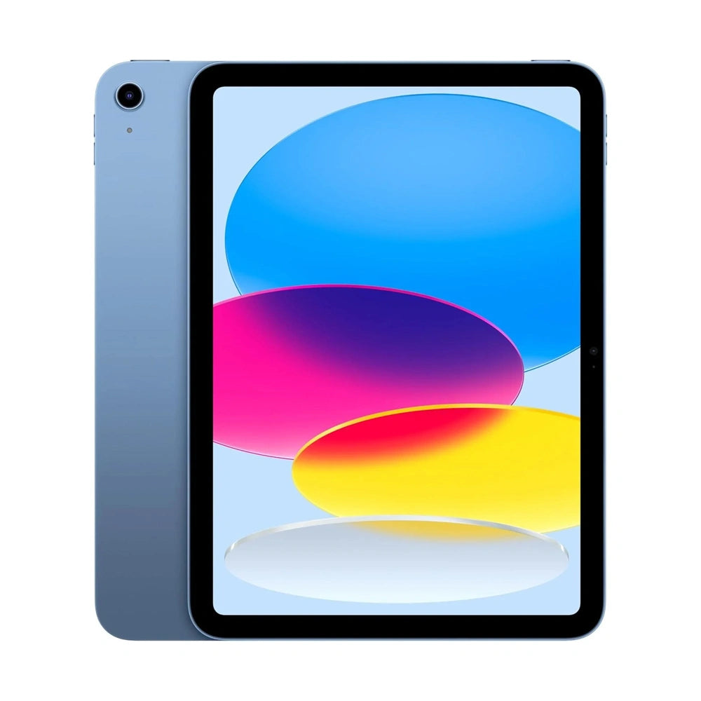 Tablet with colorful abstract design on screen against a white background