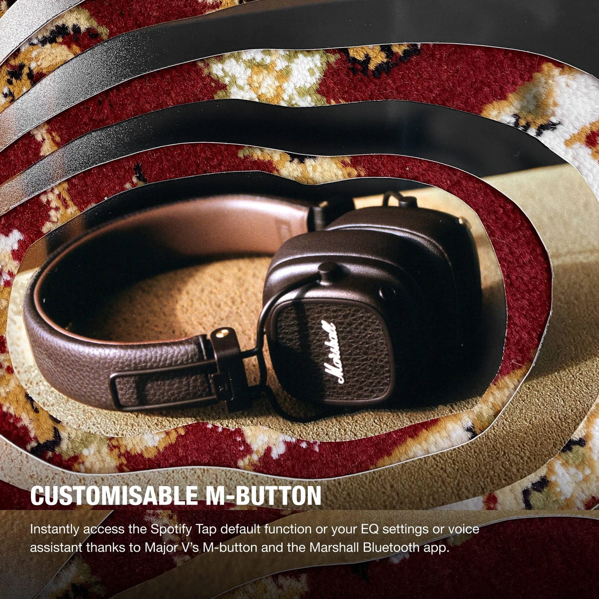 Marshall Major V Bluetooth Wireless Headphones, 100 Hours playtime - Brown