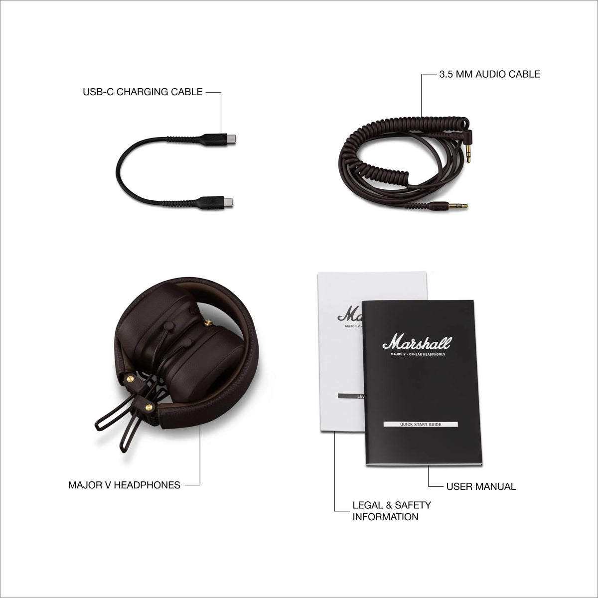Marshall Major V Bluetooth Wireless Headphones, 100 Hours playtime - Brown