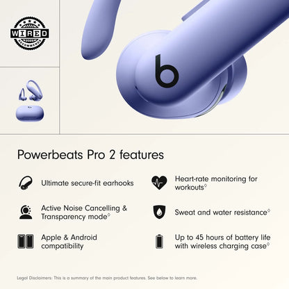 Beats Powerbeats Pro 2 Wireless Earbuds – Noise Cancelling, Heart-Rate Monitor, IPX4, 45H Battery, Wireless Charging, Hyper Purple