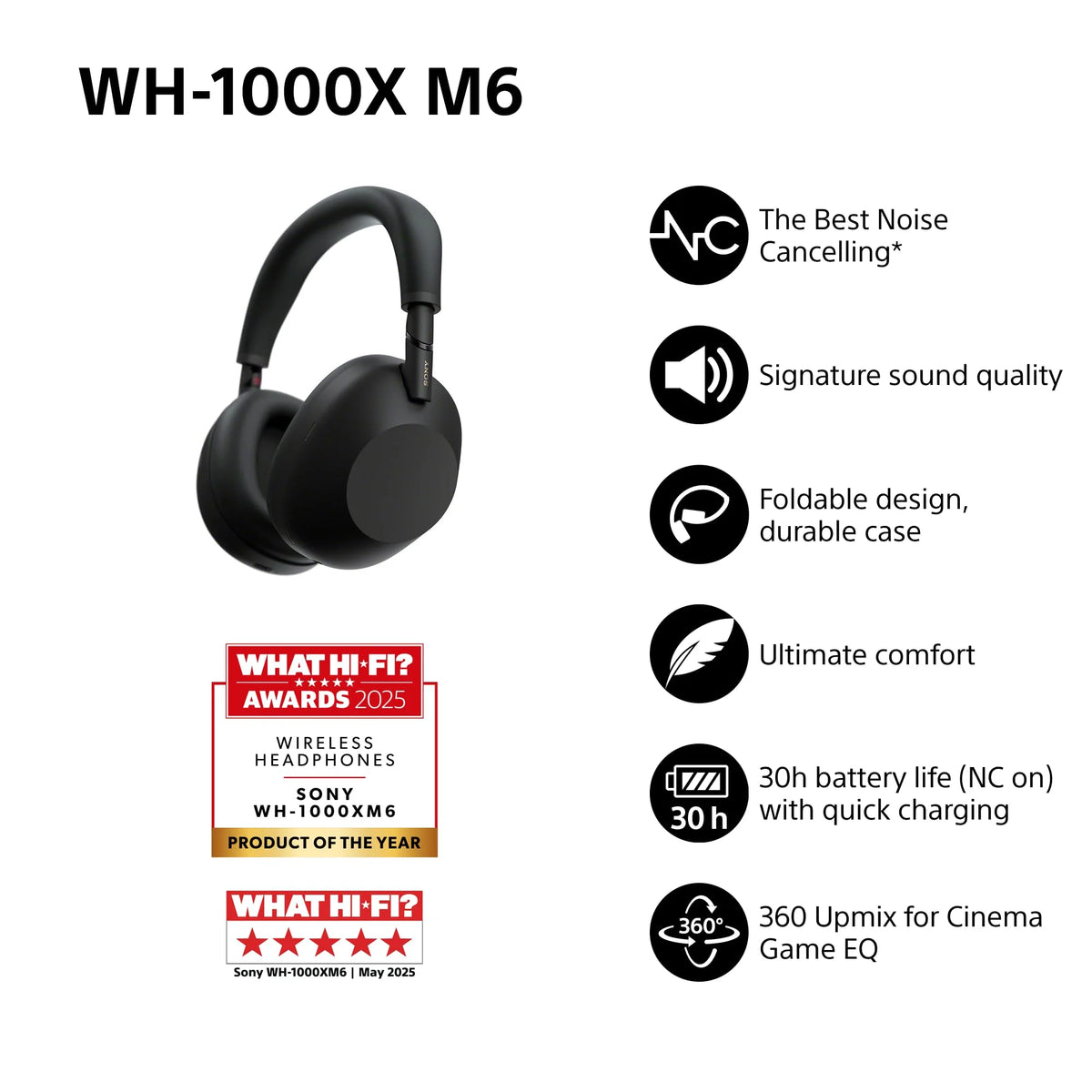 Sony WH-1000XM6 Flagship Noise Cancelling Over-Ear Wireless Bluetooth Headphones – Black