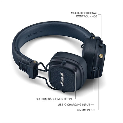 Marshall Major V On-Ear Wireless Bluetooth Headphones - Midnight Blue