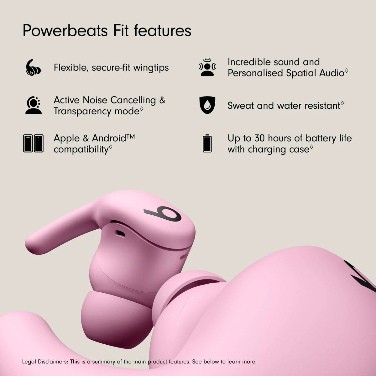 Beats Powerbeats Fit – Wireless Noise-Cancelling Workout Earbuds with Secure Fit Wingtips, Power Pink