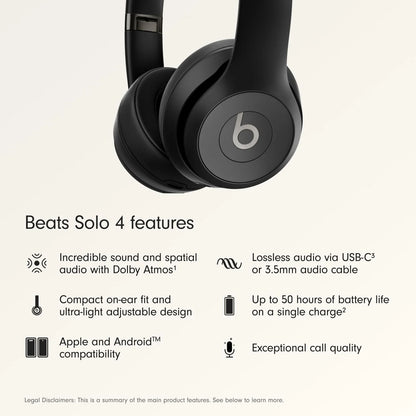 Beats Solo 4 – Wireless Bluetooth On-Ear Headphones, Apple & Android Compatible, Up to 50 hours of Battery Life – Matt Black