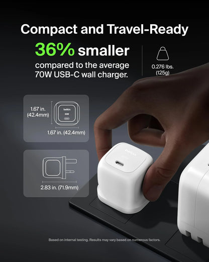 Belkin BoostCharge 20W Cubic Wall Charger, USB-C Power Delivery Fast Charging for Apple iPhone Air, iPhone 16, iPhone 15, Samsung Galaxy S25, Google Pixel, iPad, AirPods & More - White
