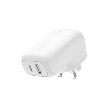 Belkin BoostCharge 42W Dual Port Wall Charger with USB-C and USB-A Samsung, Pixel, iPhone Charger, Fast Charging, 30W USBC Port + 12W USBA Port, PPS Technology, Compact and Travel Friendly