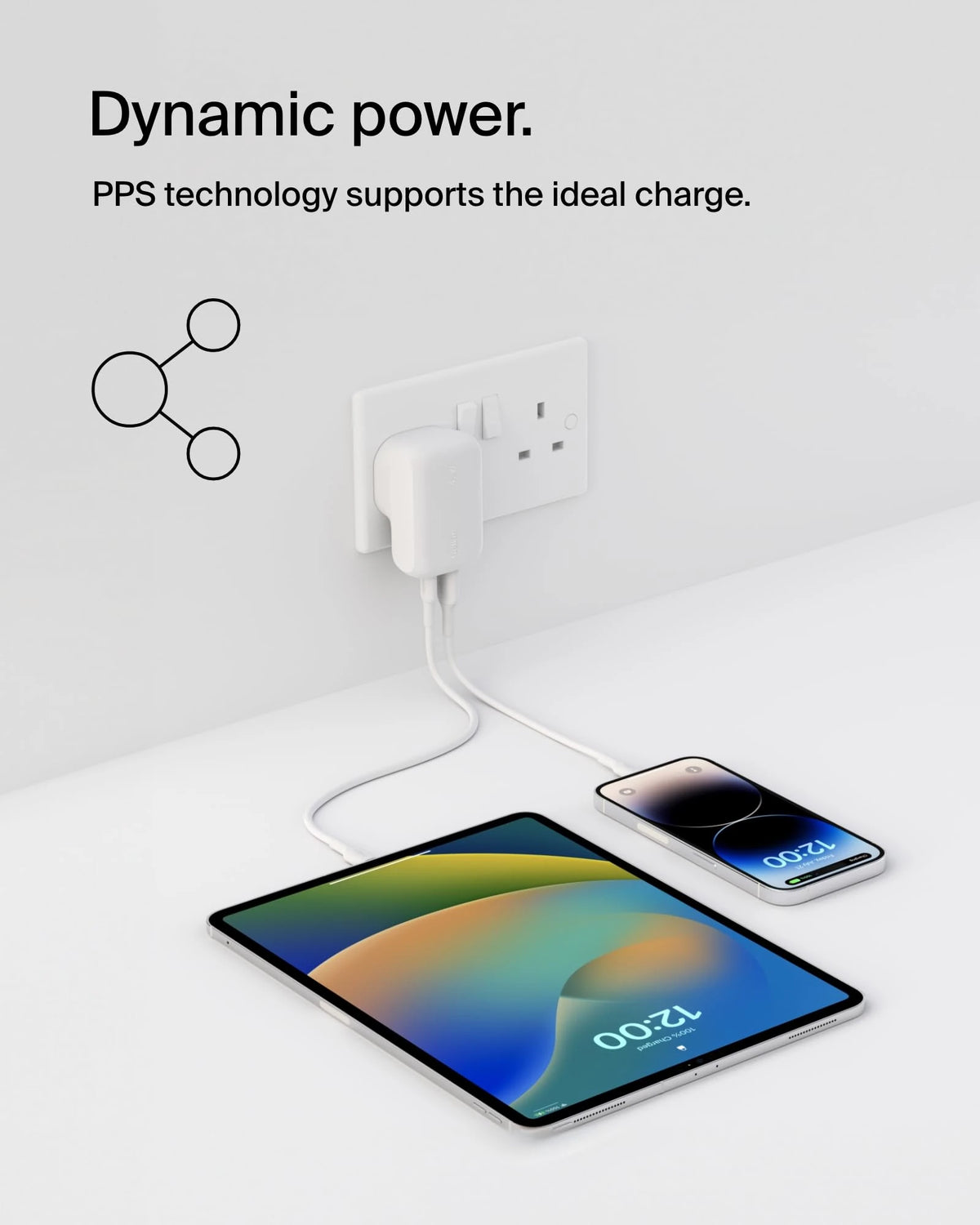 Belkin BoostCharge 42W Dual Port Wall Charger with USB-C and USB-A Samsung, Pixel, iPhone Charger, Fast Charging, 30W USBC Port + 12W USBA Port, PPS Technology, Compact and Travel Friendly