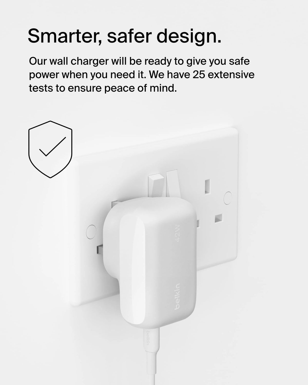 Belkin BoostCharge 42W Dual Port Wall Charger with USB-C and USB-A Samsung, Pixel, iPhone Charger, Fast Charging, 30W USBC Port + 12W USBA Port, PPS Technology, Compact and Travel Friendly