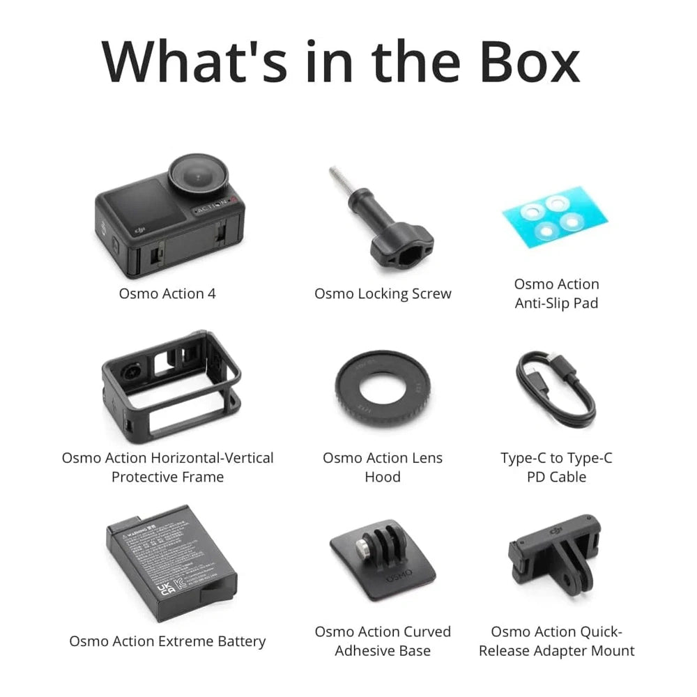 List of items included in a box with corresponding labels on a white background
