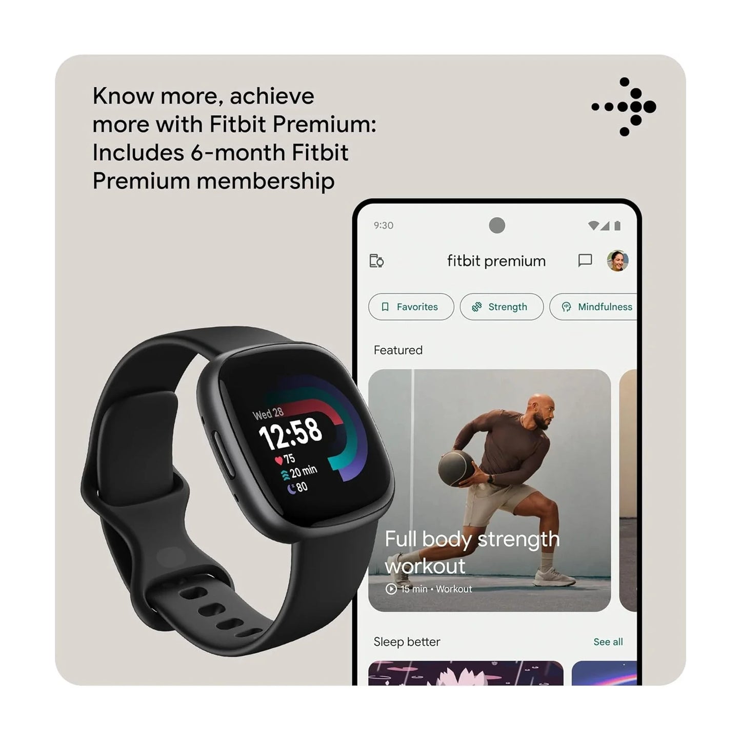 Google Fitbit Versa 4 Fitness Smartwatch with built-in GPS and up to 6 days battery life - compatible with iOS 15 or higher & Android OS 9.0 or higher