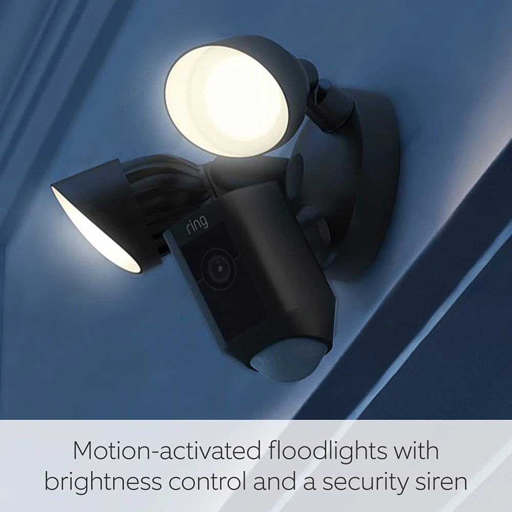 Ring Floodlight Cam Wired Plus | Outdoor Security Camera 1080p HD Video, LED Floodlights, Siren, Wifi, Hardwired | alternative to CCTV system | 30-day free trial of Ring Subscription | Black