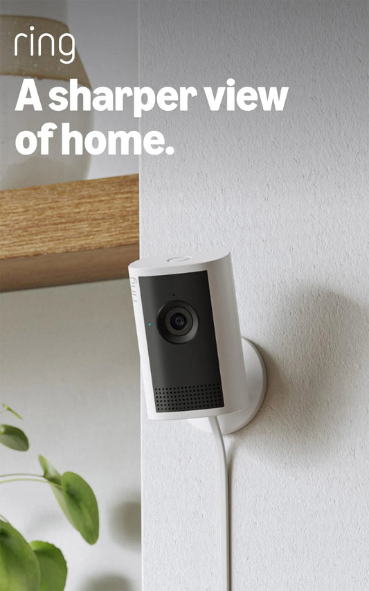 Ring Indoor Camera Plus (newest gen), Plug-In Security Camera, Retinal 2K, 4x Enhanced Zoom, Low-Light Sight, Manual Lens Cover, 30-day free trial of Ring Subscription Plan