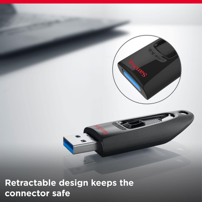 SanDisk Ultra 256GB USB 3.0 Flash Drive – High-Speed 130MB/s USB Type-A Memory Stick with Password Protection & RescuePRO Recovery