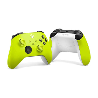 Gaming controller with lime green and white design on a white background