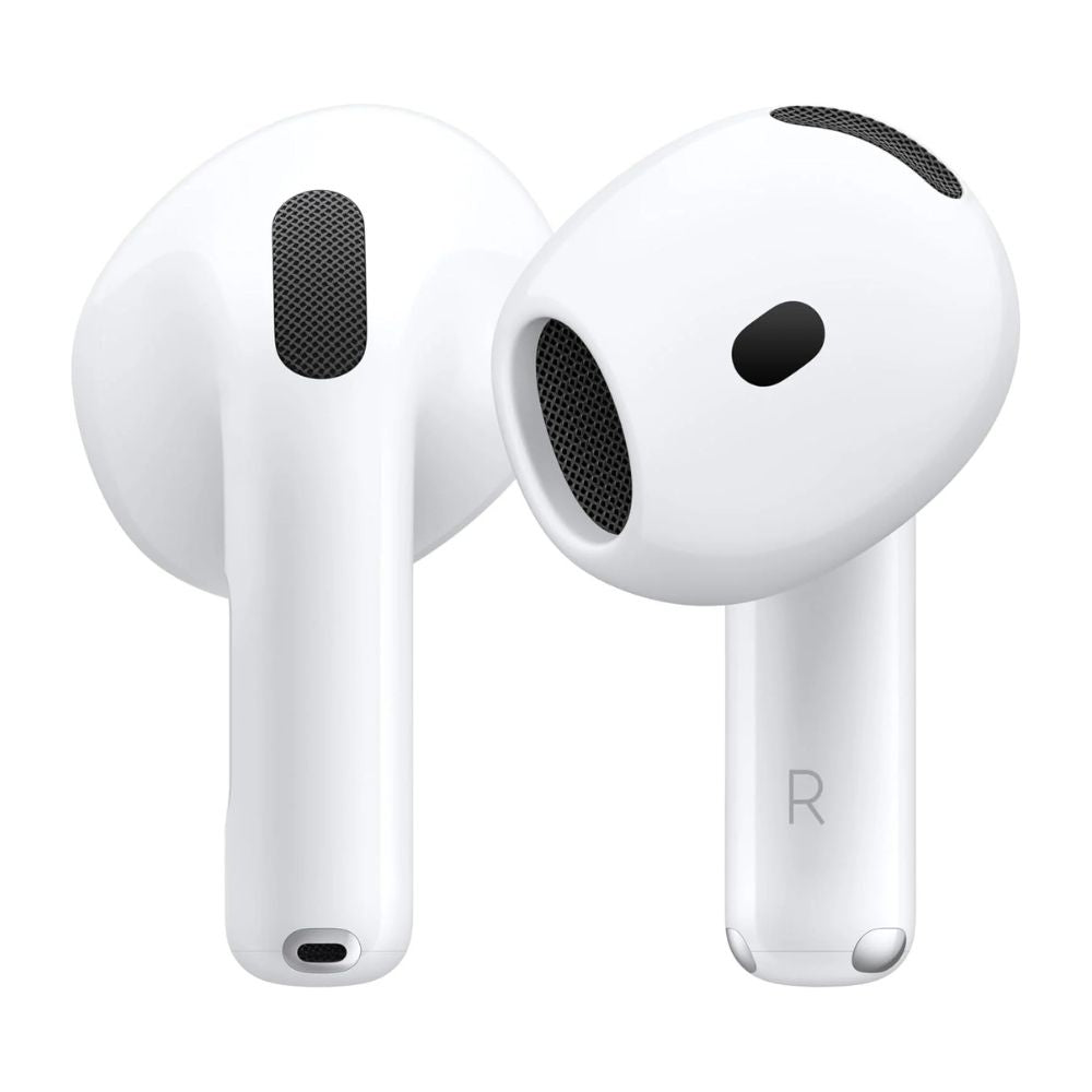 White wireless earbuds on a white background