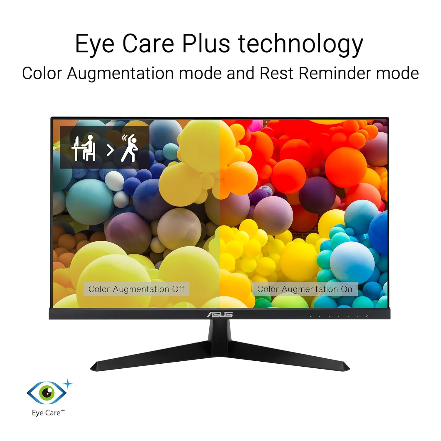 Monitor with Eye Care Plus technology display on a white background