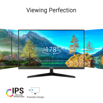 Monitor displaying a scenic view with '178°' and 'IPS Ultra-wide Viewing Angles' text on a white background.