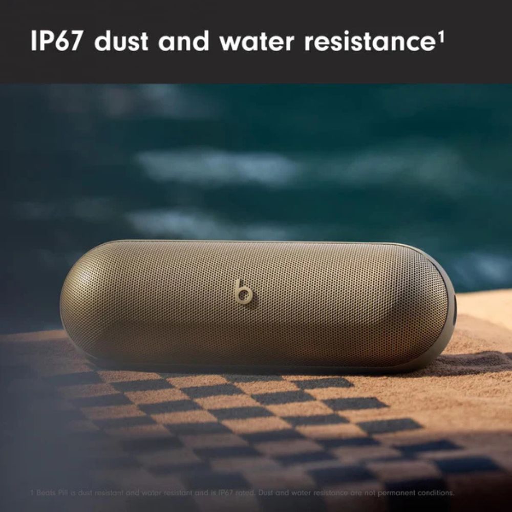 Beats Pill Wireless Bluetooth Speaker – 24H Battery, USB-C, IP67 Water-Resistant, Portable, Champagne Gold