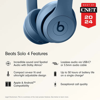Beats Solo 4 – Wireless Bluetooth On-Ear Headphones, Apple & Android Compatible, Up to 50 Hours Battery Life – Slate Blue