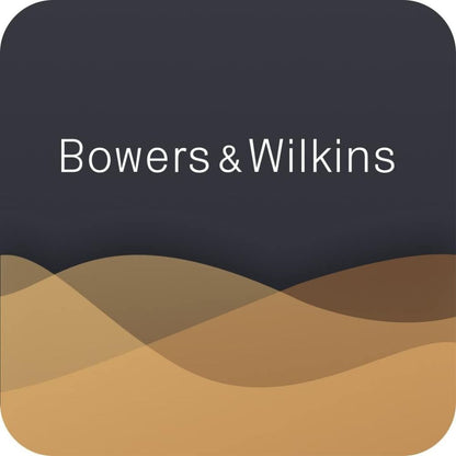 Bowers & Wilkins logo on a black and brown abstract background