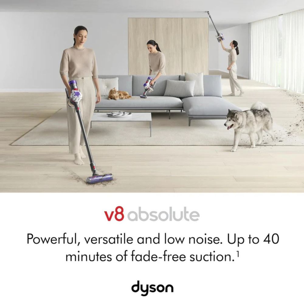 Dyson V8 Absolute Cordless Vacuum Cleaner – 40 Min Runtime, Motorbar™ & Fluffy Head