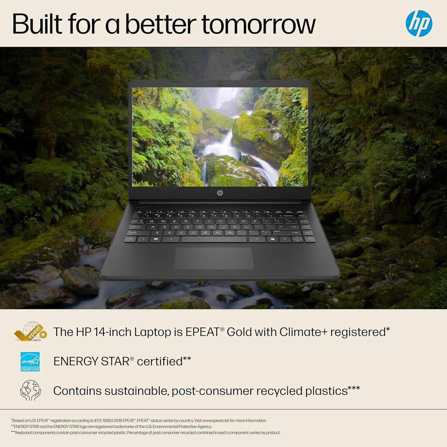 HP 14s-dq3001na HD display laptop sustainability information.