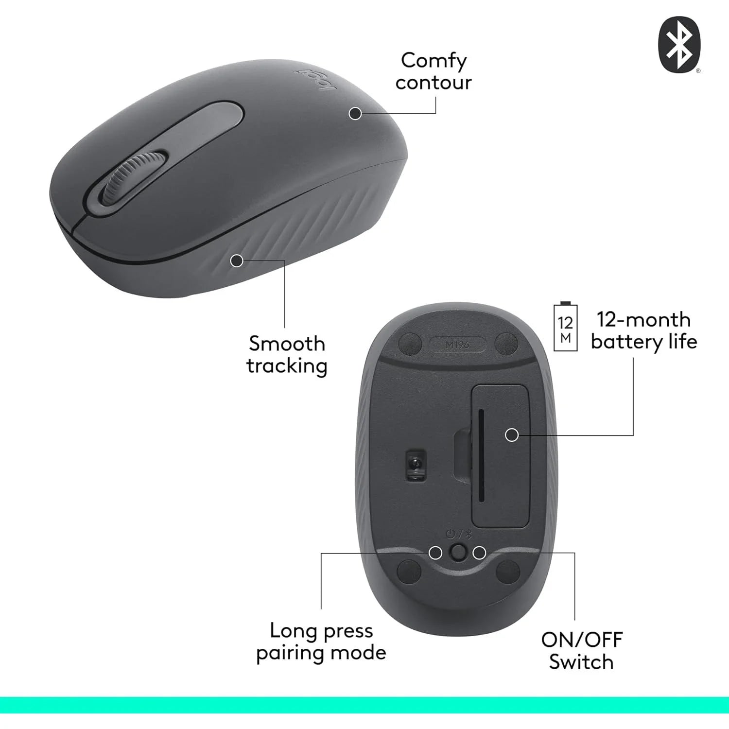 Logitech M196 Bluetooth wireless mouse features