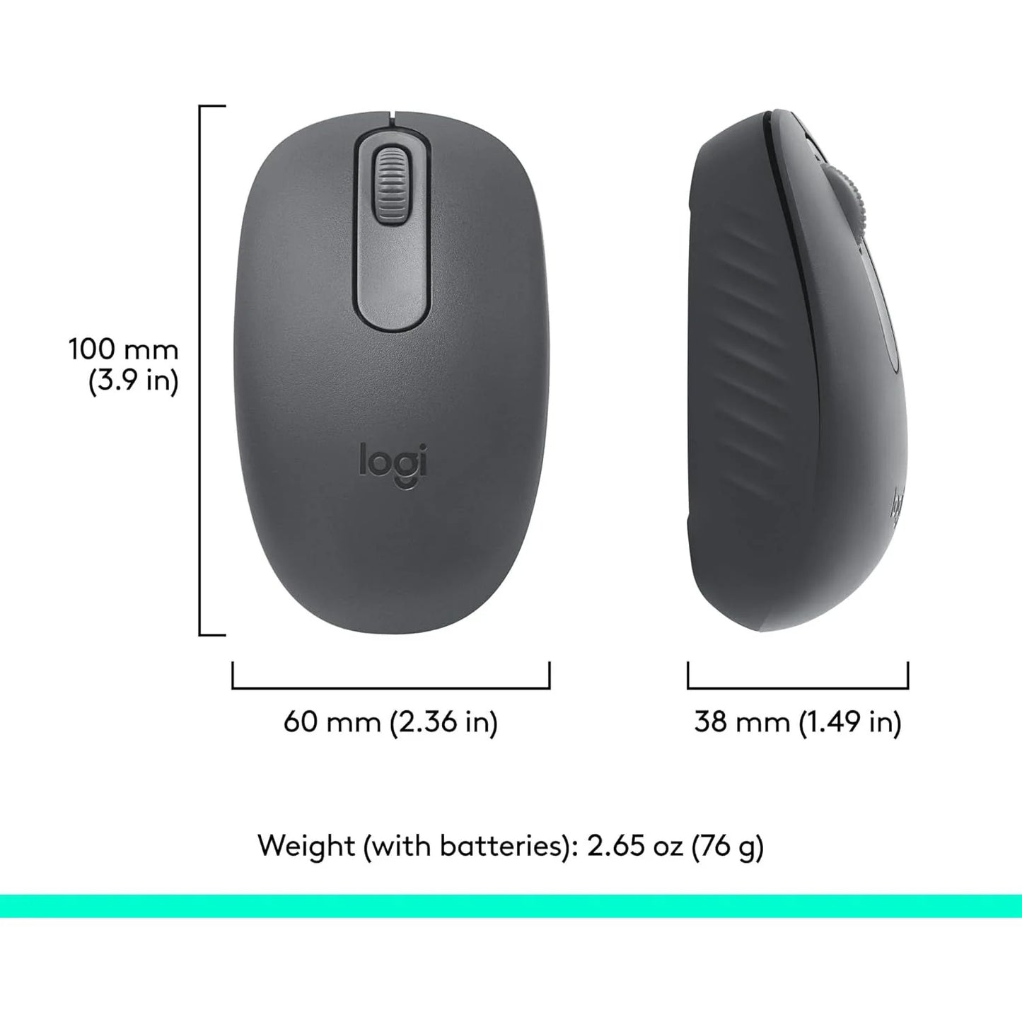 Logitech M196 Bluetooth wireless mouse dimension 